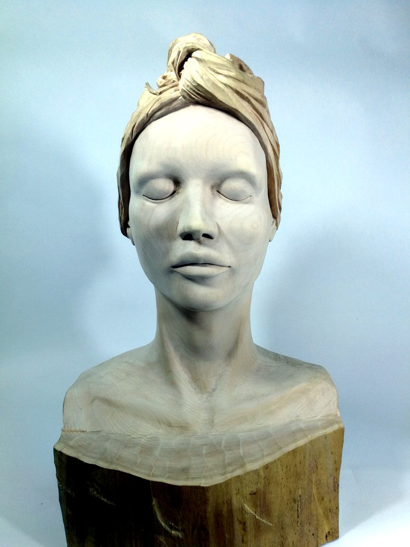The Woman With The Scarf, Wood work by Joachim Seitfudem
